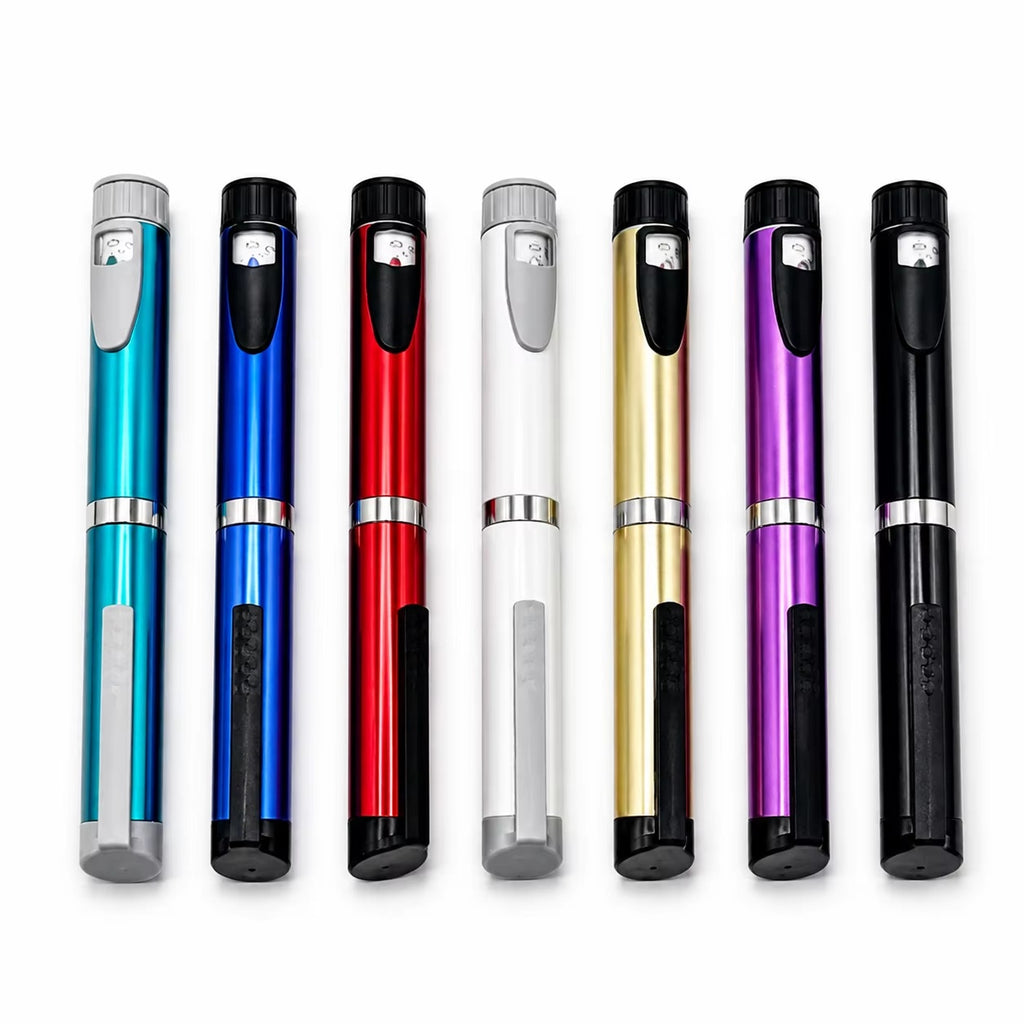 Quick Pen V3 colour range in black, blue, red, white, gold, purple and green