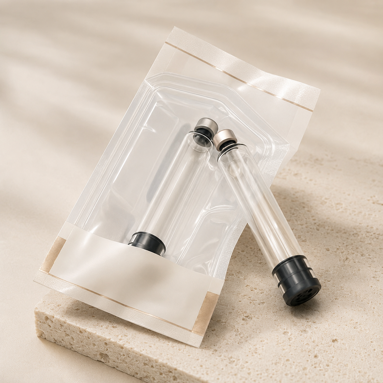 Two clear PQP Cartridges shown with clear packaging