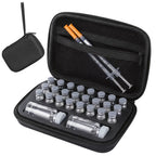 Black 26-slot storage case open to show the foam tray and mesh lid pocket; displayed contents are not included