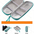 Green everyday quick pen travel case open to show the empty internal pockets and retention bands