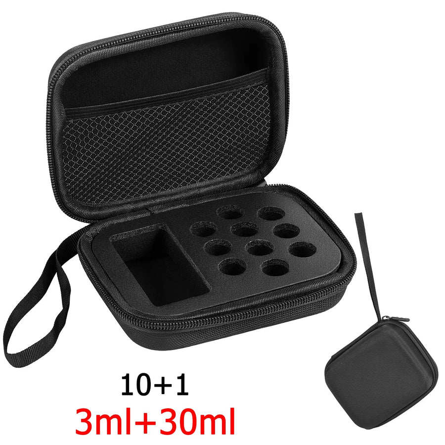 Black multi-slot vial storage case with 11-slot foam layout