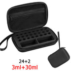 Black multi-slot vial storage case with 26-slot foam layout