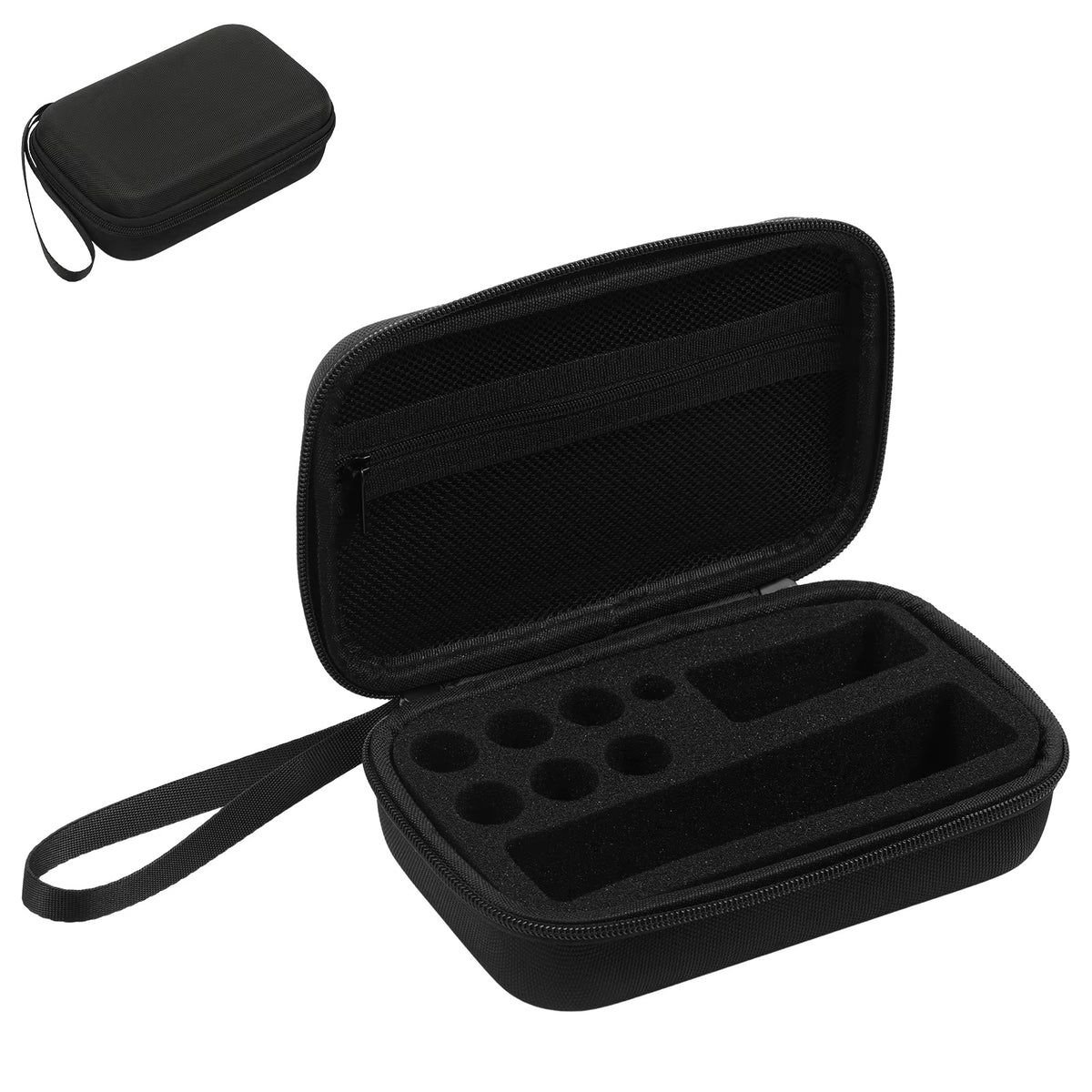 Compact hard-shell vial organiser in black