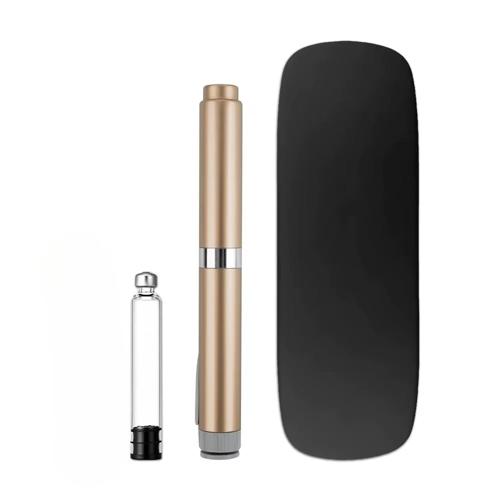 Gold quick pen device with black travel case and supplier-listed cartridge
