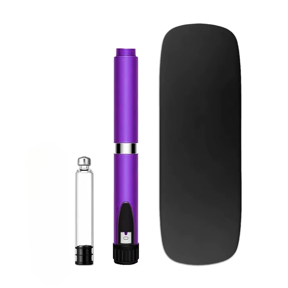 Purple quick pen device with black travel case and supplier-listed cartridge